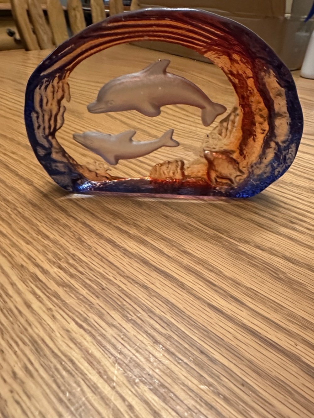 Glass Dolphin Figurine in Amber and Blue - Decorative Home Accent